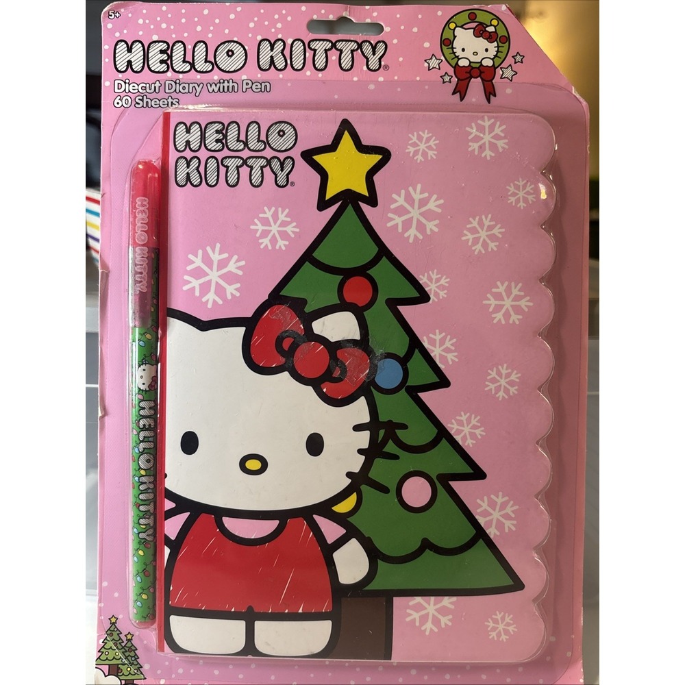 Hello Kitty Diecut Diary With Pen New Has 60 Sheets Christmas Tree 2014